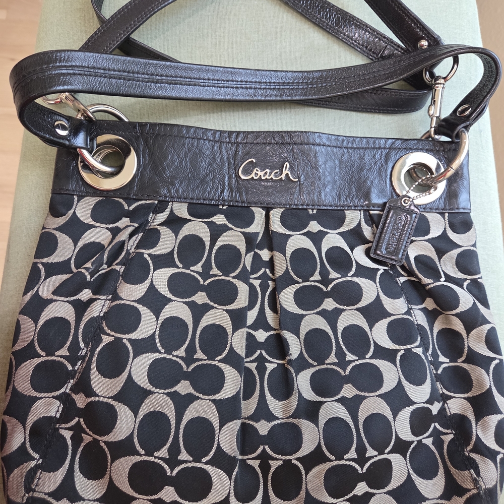 Coach Black and Gray Signature Shoulder Bag